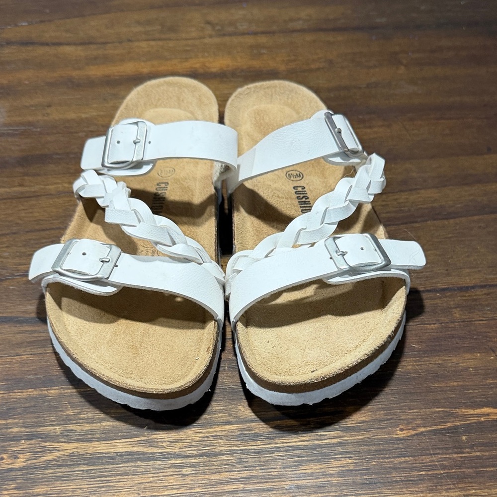 Cushionaire Lizzy White Braided Strap Sandals